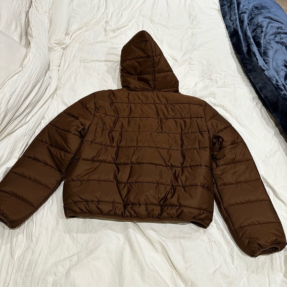 Brown Puffer Jacket with Hood - Picture 2 of 3